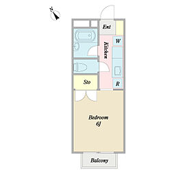 くすのきハイツ 2階1Kの間取り