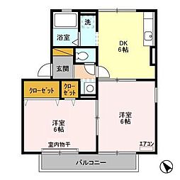 リップルA 2DKの間取図画像