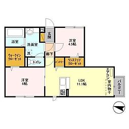 クレシア 2階2LDKの間取り
