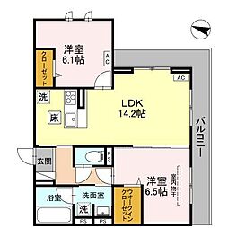 マルシェル館浦和美園 1階2LDKの間取り