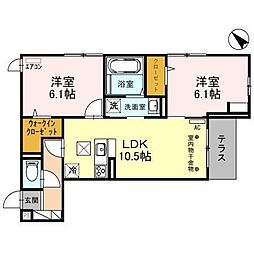 フォンテーヌ　Ａ 1階2LDKの間取り