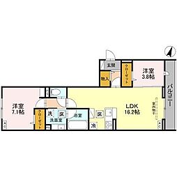 川口市戸塚東2丁目アパート 2LDKの間取図画像