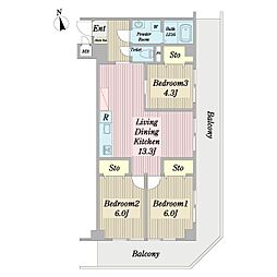 サンパレス南浦和 3LDKの間取図画像