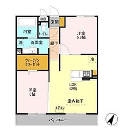 D-room与野公園ローズパーク 2LDKの間取図画像
