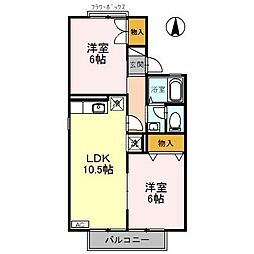 サンモール北花田B 2LDKの間取図画像