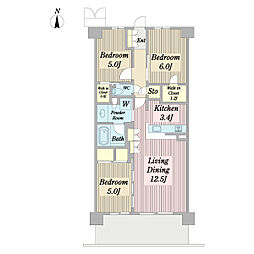 武蔵野市境2丁目マンション 3LDKの間取図画像