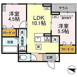セレスティア西綾瀬 1階2LDKの間取り