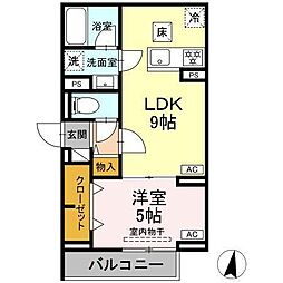 セレスティア中台II 1階1LDKの間取り