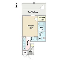 ＭｏｎｔＢｌａｎｃ 4階1Kの間取り