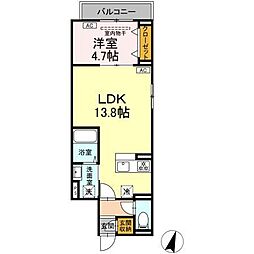 セレスティア扇VII 3階1LDKの間取り