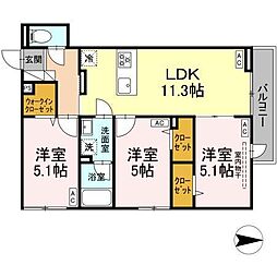 セレスティア西新井II 3階3LDKの間取り