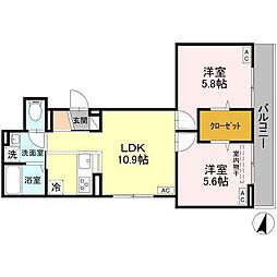 セレスティア上十条 2LDKの間取図画像
