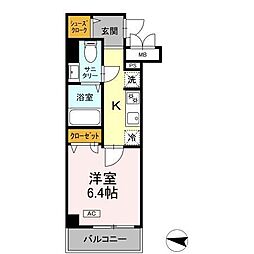 Eラオジアー 1Kの間取図画像