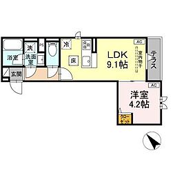 セレスティア徳丸 B棟 1LDKの間取図画像