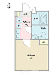 アーバンクレスト東府中 2階1Kの間取り