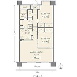 プロシードアルティア西新井 2LDKの間取図画像