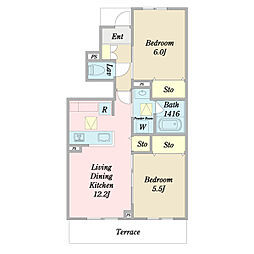 Ｆｏｒｅｓｔ　Ｒａｉｓｅ 1階2LDKの間取り