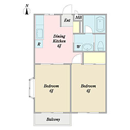 カシワニューハイツＢ棟 1階2DKの間取り