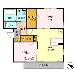 スカイハイムII 2階2LDKの間取り