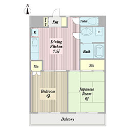 シャルマン・ドムール 2DKの間取図画像