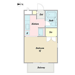 ケンコーポ青山台 2階1Kの間取り
