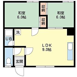 フラワーハイツC 2DKの間取図画像