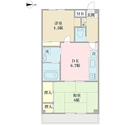 パインヒル松江 2DKの間取図画像