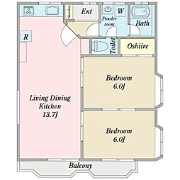 ラヴェール2 2LDKの間取図画像