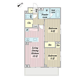 グラングレース調布 2LDKの間取図画像