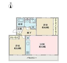 車返西住宅3-14 2LDKの間取図画像
