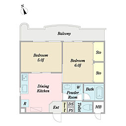 八雲ヒルズハイム 2DKの間取図画像