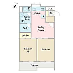 都立大一ツ木マンション 2LDKの間取図画像