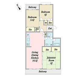 サンライズI 2階3LDKの間取り