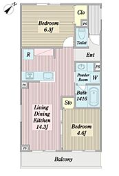サンガーデン 3階2LDKの間取り