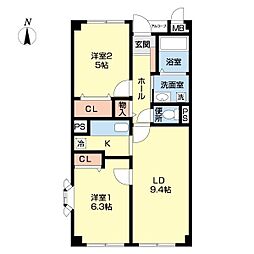リバーパーク 2LDKの間取図画像