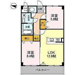 カーサ・フロール 2LDKの間取図画像