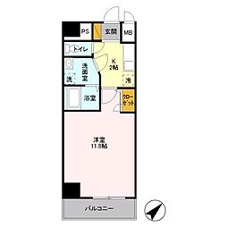 キャメロット新越谷 1Kの間取図画像