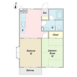 イーストベリーハウスA 2DKの間取図画像