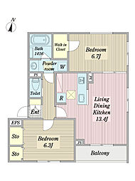 メグナリア 1階2LDKの間取り