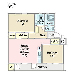 津田沼ハイムA 2LDKの間取図画像