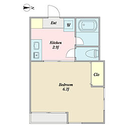 ヒルズ津田沼 1Kの間取図画像