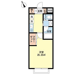西サンノービル 2階1Kの間取り