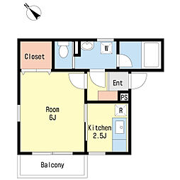 みずほ台セゾンパークIII 1階1Kの間取り