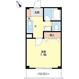 エスパス 4階1Kの間取り