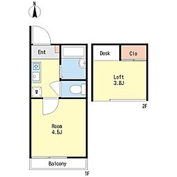フュエルラーデン 2階1Kの間取り