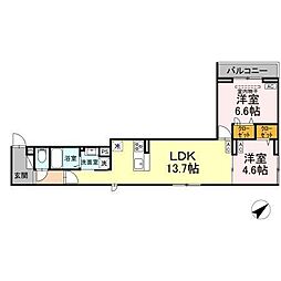 セレスティア江戸川III 3階2LDKの間取り