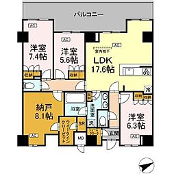サンジョイアゼロ 8階3LDKの間取り