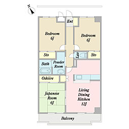 サンシティ二宮 3階3LDKの間取り
