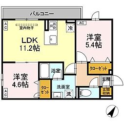 セレスティア細田C 2LDKの間取図画像