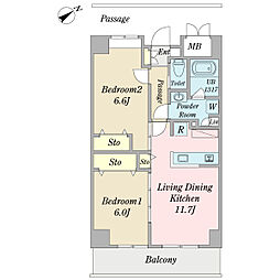 アリア・ソワン・プレミアム品川 2LDKの間取図画像